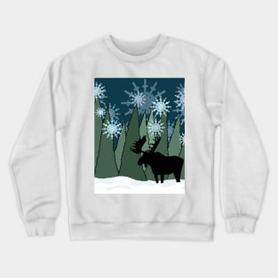 Moose in Silent Snowy Forest Crewneck Sweatshirt